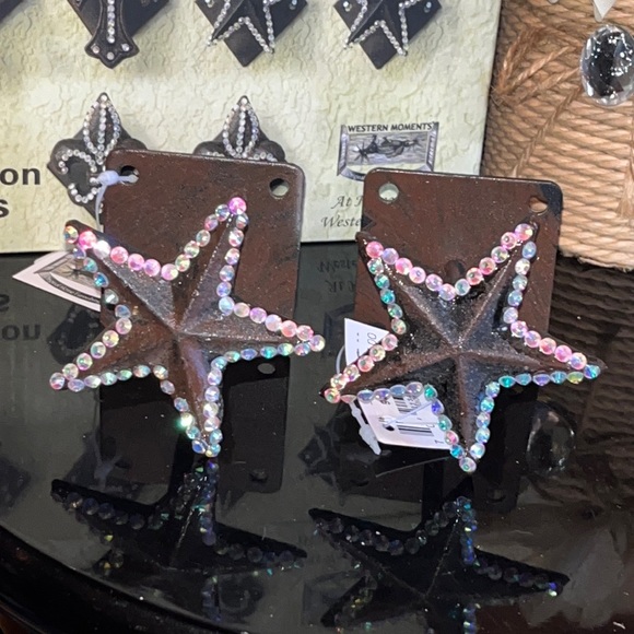 NIB WESTERN CAST IRON HOOKS STAR w/ CRYSTAL DETAIL NEW SET OF 2 - Picture 6 of 6